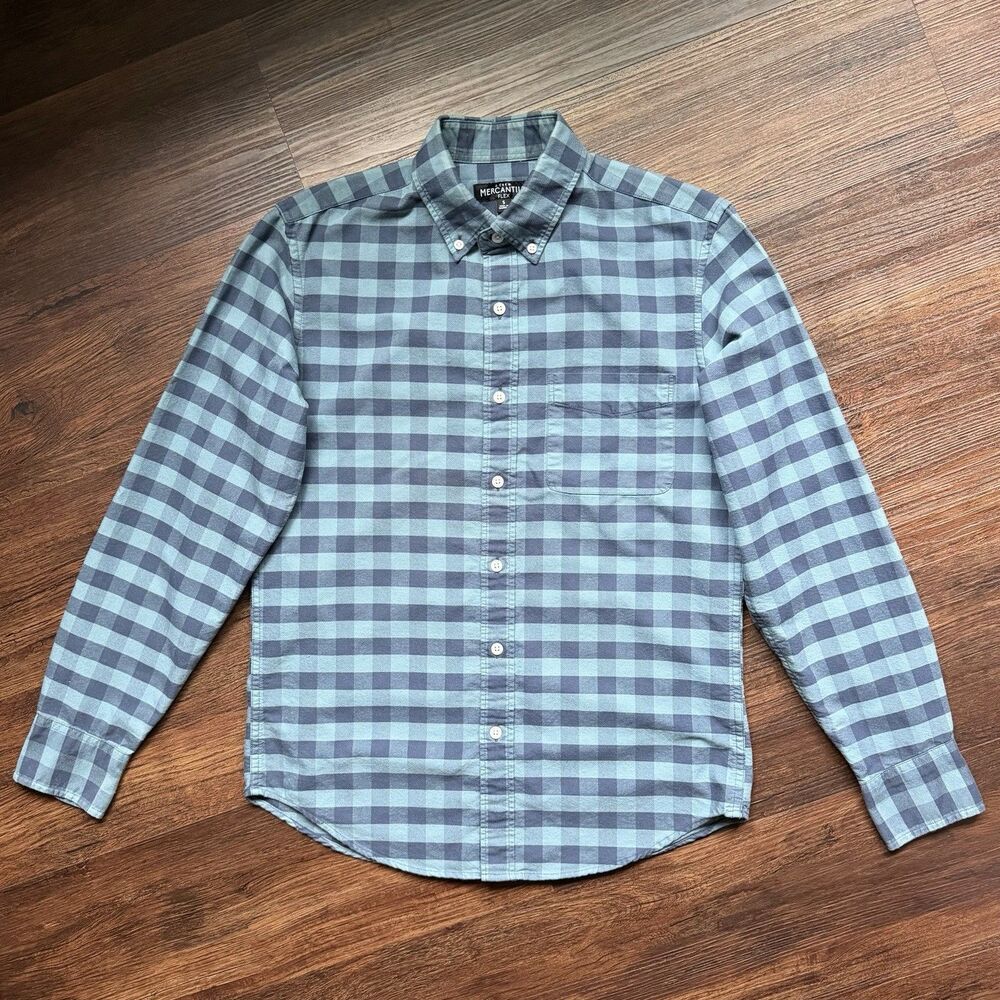 J Crew Mens S Mercantile Flex Blue Plaid Button Up Collared Shirt Long Sleeve